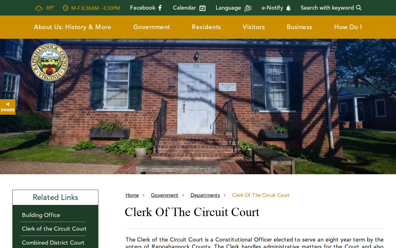 Rappahannock County warrant search routed through the Circuit Clerk records page