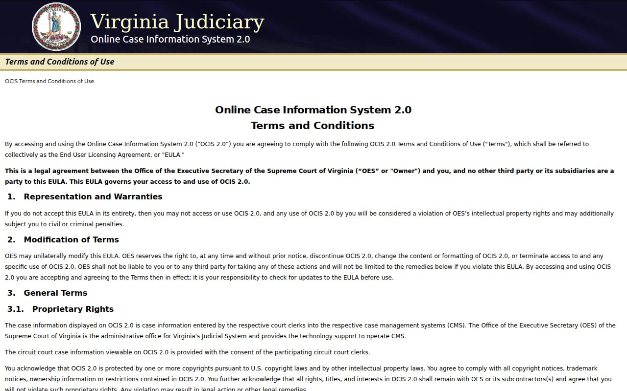 Rappahannock County warrant search through the official Virginia OCIS landing page