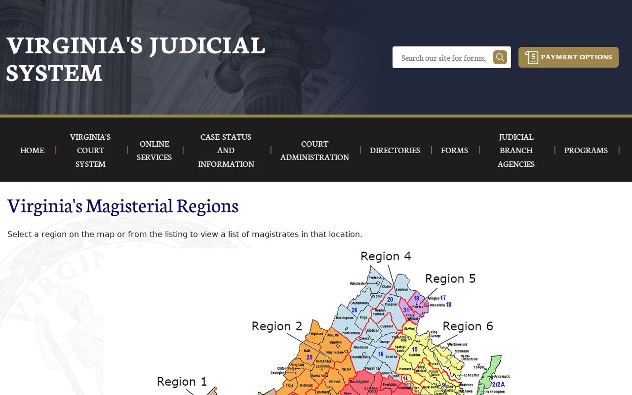 Rappahannock County bench warrant and Region 4 magistrate service map