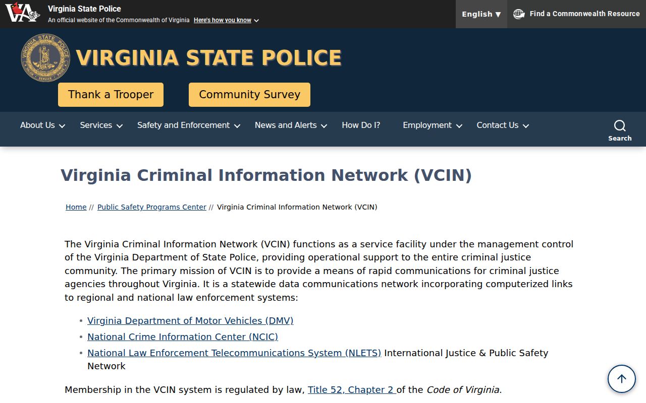 Rappahannock County active warrant records and restricted VCIN network context
