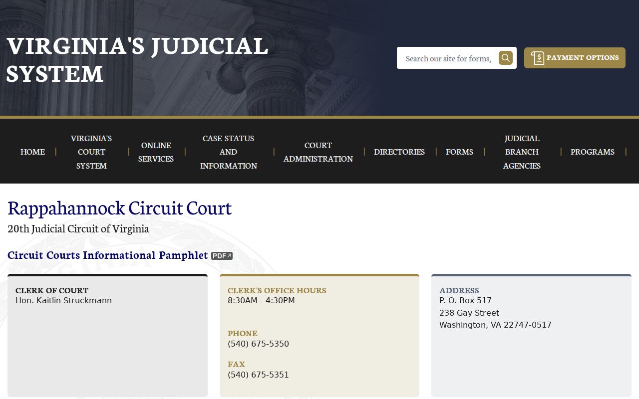 Rappahannock County warrant records Circuit Court clerk page